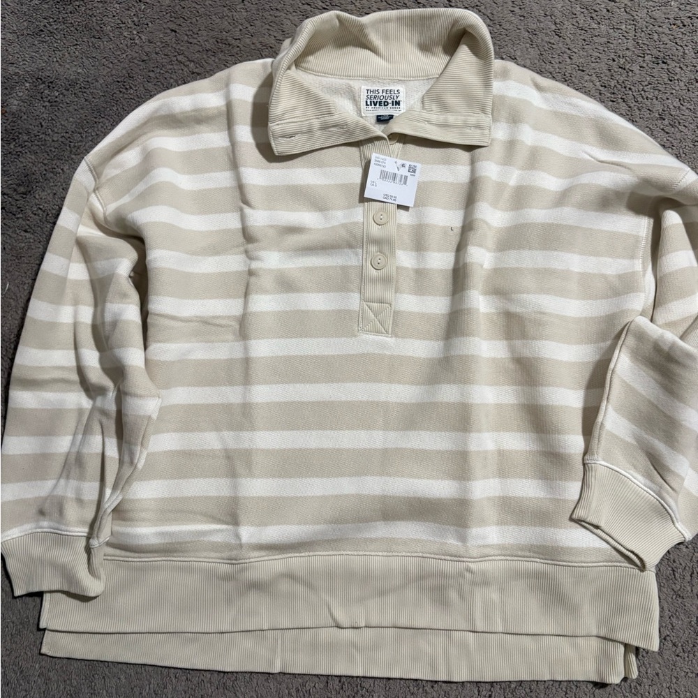 American Eagle Outfitters Women's Cream Striped Sweater